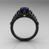 Designer Exclusive Classic 18K Black Gold 1.0 Carat Blue Sapphire Diamond Lace Ring R175-18KBGDBS-2
