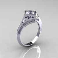 Modern French 14K White Gold .93 CT Princess CZ Diamond Engagement Wedding Ring R176-14WGDCZ-1
