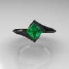 Exclusive French 14K Black Gold 1.23 CT Princess Emerald Diamond Engagement Ring R176-14BGDEM-4