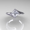 Modern French 14K White Gold .93 CT Princess CZ Diamond Engagement Wedding Ring R176-14WGDCZ-4