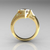 Art Nouveau 14K Yellow Gold .93 CT Princess CZ Diamond Engagement Wedding Ring R176-14YGDCZ-2