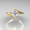Art Nouveau 14K Yellow Gold .93 CT Princess CZ Diamond Engagement Wedding Ring R176-14YGDCZ-4
