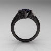 Exclusive French 14K Black Gold 1.23 CT Princess Black Diamond Engagement Ring R176-14BGDBD-2