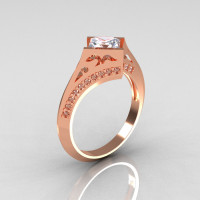 Modern French 10K Rose Gold .93 CT Princess White Sapphire Diamond Engagement Wedding Ring R176-10RGDWS-1