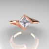 Modern French 10K Rose Gold .93 CT Princess White Sapphire Diamond Engagement Wedding Ring R176-10RGDWS-4