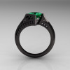 Exclusive French 14K Black Gold 1.23 CT Princess Emerald Diamond Engagement Ring R176-14BGDEM-2