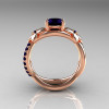 Nature Classic 14K Rose Gold 1.0 CT Dark Blue Sapphire Leaf and Vine Engagement Ring R180-14RGDBSS-2