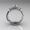 Nature Classic 10K White Gold 1.0 CT Dark Blue and White Sapphire Leaf and Vine Engagement Ring R180-10WGDBWS-2