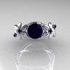 Nature Classic 10K White Gold 1.0 CT Dark Blue Sapphire Leaf and Vine Engagement Ring R180-10WGDBSS-4
