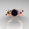 Nature Classic 14K Rose Gold 1.0 CT Dark Blue Sapphire Leaf and Vine Engagement Ring R180-14RGDBSS-4