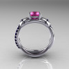 Nature Classic 14K White Gold 1.0 CT Dark Blue Pink Sapphire Leaf and Vine Engagement Ring R180-14WGDBPS-3