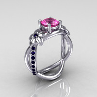 Nature Classic 14K White Gold 1.0 CT Dark Blue Pink Sapphire Leaf and Vine Engagement Ring R180-14WGDBPS-1