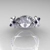 Nature Classic 10K White Gold 1.0 CT Dark Blue and White Sapphire Leaf and Vine Engagement Ring R180-10WGDBWS-4