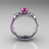 Nature Classic 18K White Gold 1.0 CT Pink Sapphire Leaf and Vine Engagement Ring R180-18WGPSS-2