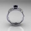 Nature Classic 14K White Gold 1.0 CT Black Diamond  Leaf and Vine Engagement Ring R180-14KWGDBD-2