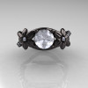 Designer Classic 14K Black Gold 1.0 CT White Sapphire Diamond  Leaf and Vine Wedding Ring Engagement Ring R180-14KBGDWS-4