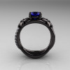 Designer Classic 14K Black Gold 1.0 CT Blue Sapphire Diamond  Leaf and Vine Wedding Ring Engagement Ring R180-14KBGDBS-2