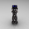 Designer Classic 14K Black Gold 1.0 CT Blue Sapphire Diamond  Leaf and Vine Wedding Ring Engagement Ring R180-14KBGDBS-3