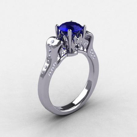 18K White Gold Blue Sapphire Diamond Wedding Ring Engagement Ring NN101-18KWGDBS-1
