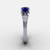 18K White Gold Blue Sapphire Diamond Wedding Ring Engagement Ring NN101-18KWGDBS-3