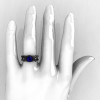 Designer Classic 14K Black Gold 1.0 CT Blue Sapphire Diamond  Leaf and Vine Wedding Ring Engagement Ring R180-14KBGDBS-5