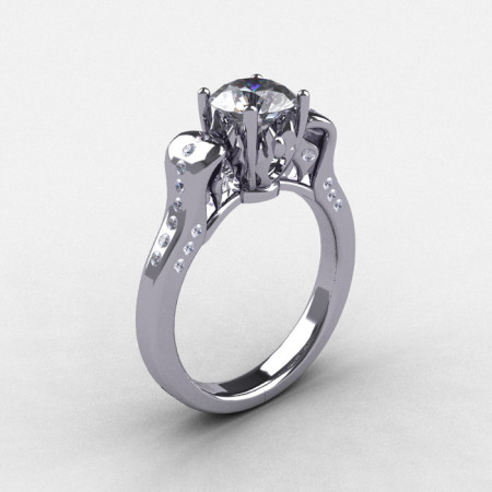 14K White Gold White Sapphire Diamond Wedding Ring Engagement Ring NN101-14KWGDWS-1