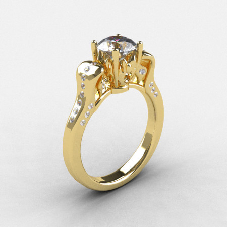 14K Yellow Gold White Sapphire Diamond Wedding Ring Engagement Ring NN101-14KYGDWS-1