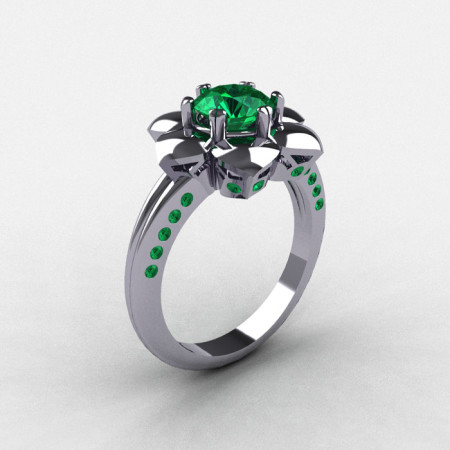 14K White Gold Emerald Wedding Ring Engagement Ring NN102-14KWGEM-1