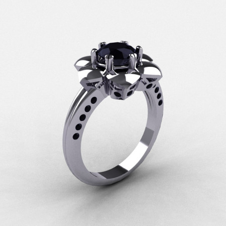 14K White Gold Black Diamond Wedding Ring Engagement Ring NN102-14KWGBD-1