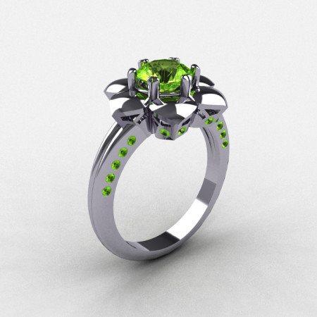 14K White Gold Peridot Wedding Ring Engagement Ring NN102-14KWGP-1