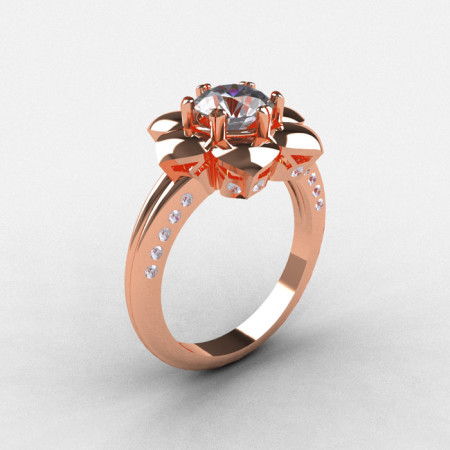14K Rose Gold White Sapphire Diamond Wedding Ring Engagement Ring NN102-14KRGDWS-1