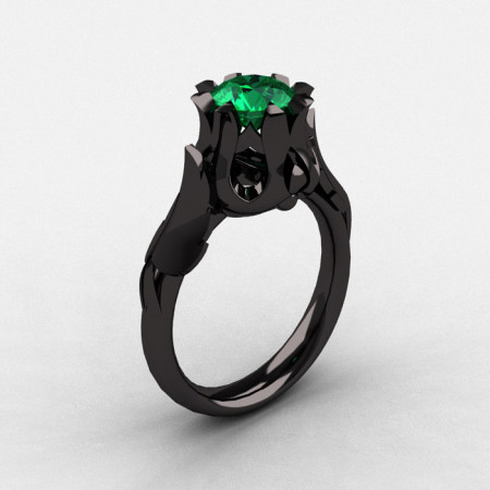 Natures Nouveau 14K Black Gold Emerald Wedding Ring Engagement Ring NN105-14KBGEM-1