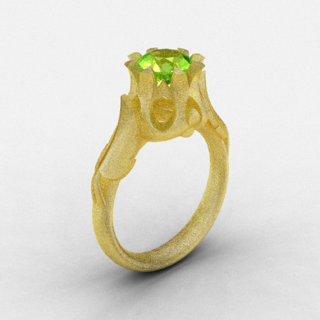 Natures Nouveau 14K Yellow Gold Peridot Wedding Ring Engagement Ring NN105-14KYGSP-1