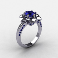 14K White Gold Blue Sapphire Wedding Ring Engagement Ring NN102-14KWGBS-1