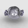 Natures Nouveau 950 Platinum Blue and White Sapphire Leaf and Mushroom Wedding Ring Engagement Ring NN103A-PLATBWS-4