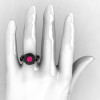 14K Black Gold Pink Sapphire Diamond Leaf and Mushroom Wedding Ring Engagement Ring NN103A-14KBGDPS-5