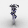 Natures Nouveau 950 Platinum Blue and White Sapphire Leaf and Mushroom Wedding Ring Engagement Ring NN103A-PLATBWS-3