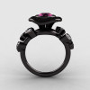 14K Black Gold Pink Sapphire Diamond Leaf and Mushroom Wedding Ring Engagement Ring NN103A-14KBGDPS-2