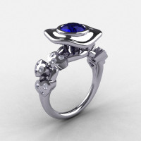 Platinum Blue Sapphire Diamond Leaf and Mushroom Wedding Ring Engagement Ring NN103A-PLATDBS-1