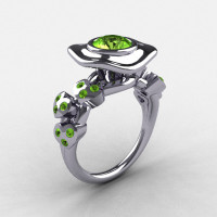 14K White Gold Peridot Leaf and Mushroom Wedding Ring Engagement Ring NN103A-14KWGP-1