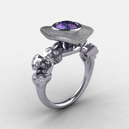 Natures Nouveau 950 Platinum Alexandrite Diamond Leaf and Mushroom Wedding Ring Engagement Ring NN103SA-PLATDAL-1