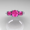 French 18K White Gold Three Stone Pink Sapphire Diamond Wedding Ring Engagement Ring R182-18KWGDPS-4