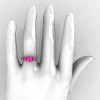 French 18K White Gold Three Stone Pink Sapphire Diamond Wedding Ring Engagement Ring R182-18KWGDPS-5