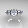 French Platinum Three Stone White Sapphire Diamond Wedding Ring Engagement Ring R182-PLATDWS-4