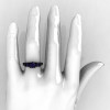 French 14K Black Gold Three Stone Dark Blue Sapphire Wedding Ring Engagement Ring R182-14KBGDDBS-5