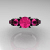 French 14K Black Gold Three Stone Pink Sapphire Engagement Ring Wedding Band Set R182S-14KBGPSS-4