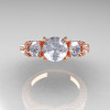 French 14K Rose Gold Three Stone CZ Diamond Wedding Ring Engagement Ring R182-14KRGDCZ-4