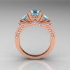 French 14K Rose Gold Three Stone Aquamarine Diamond Wedding Ring Engagement Ring R182-14KRGDAQ-2