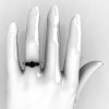 French 14K White Gold Three Stone Black and White Diamond Wedding Ring Engagement Ring R182-14KWGDBD-5