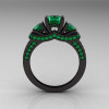 French 14K Black Gold Three Stone Emerald Wedding Ring Engagement Ring R182-14KBGEM-2